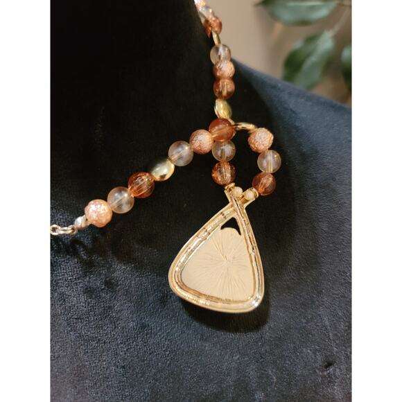 Women's Beaded Necklace With Golden Triangle Pendant And Lobster Clasp Lock - Picture 7 of 7